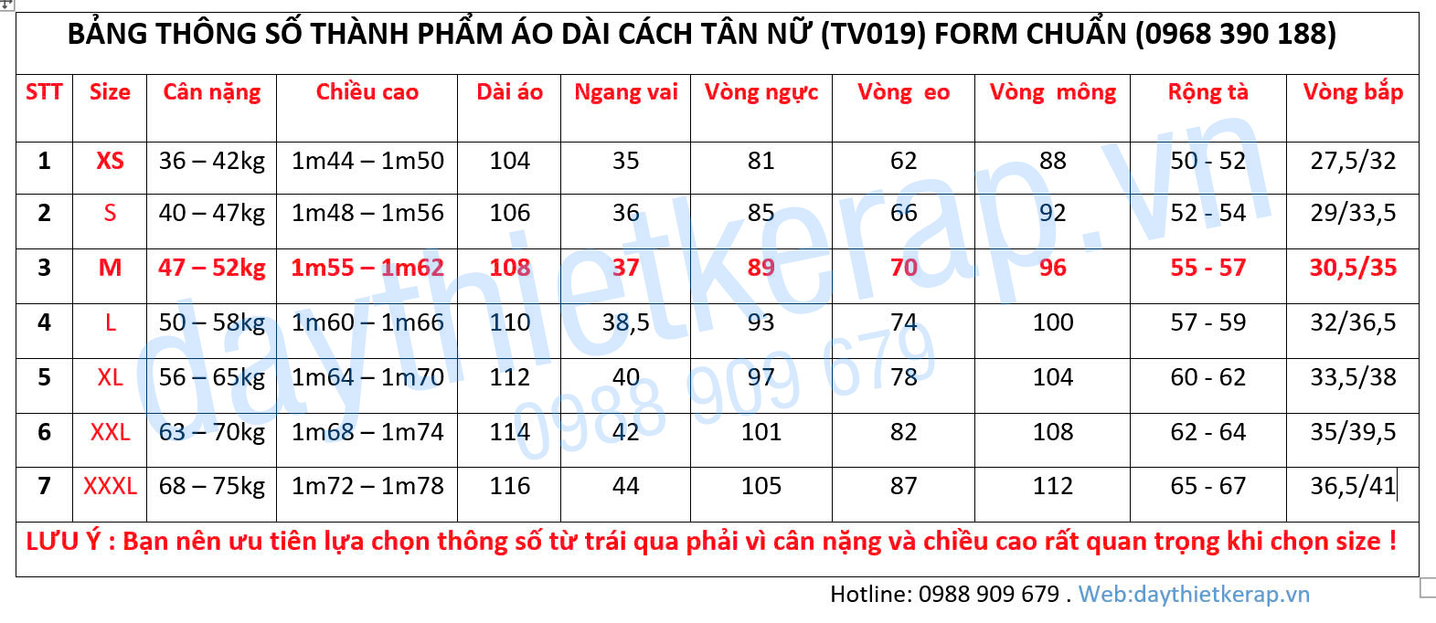 thông số áo dài cách tân