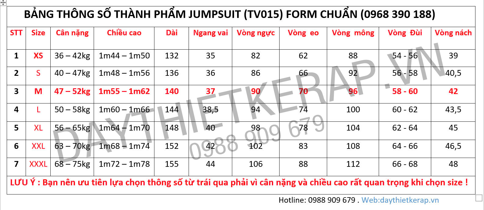 thông số jumpsuit - thông số đồ bay.